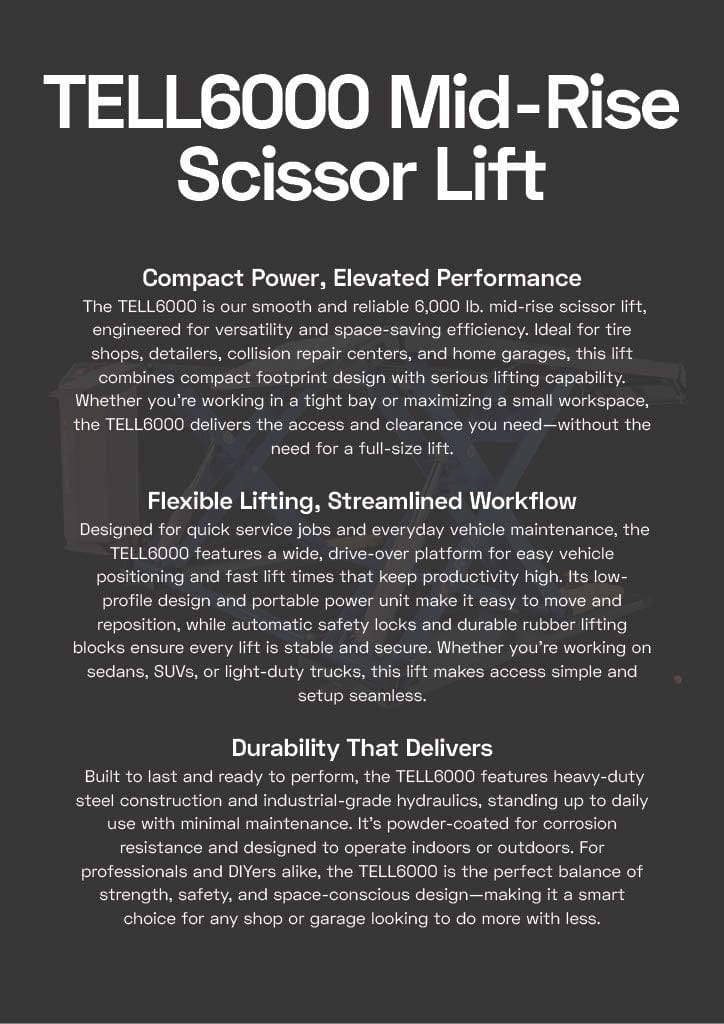 KREBS TELL6000 Mid-Rise Scissor Lift 6000lb, Blue
