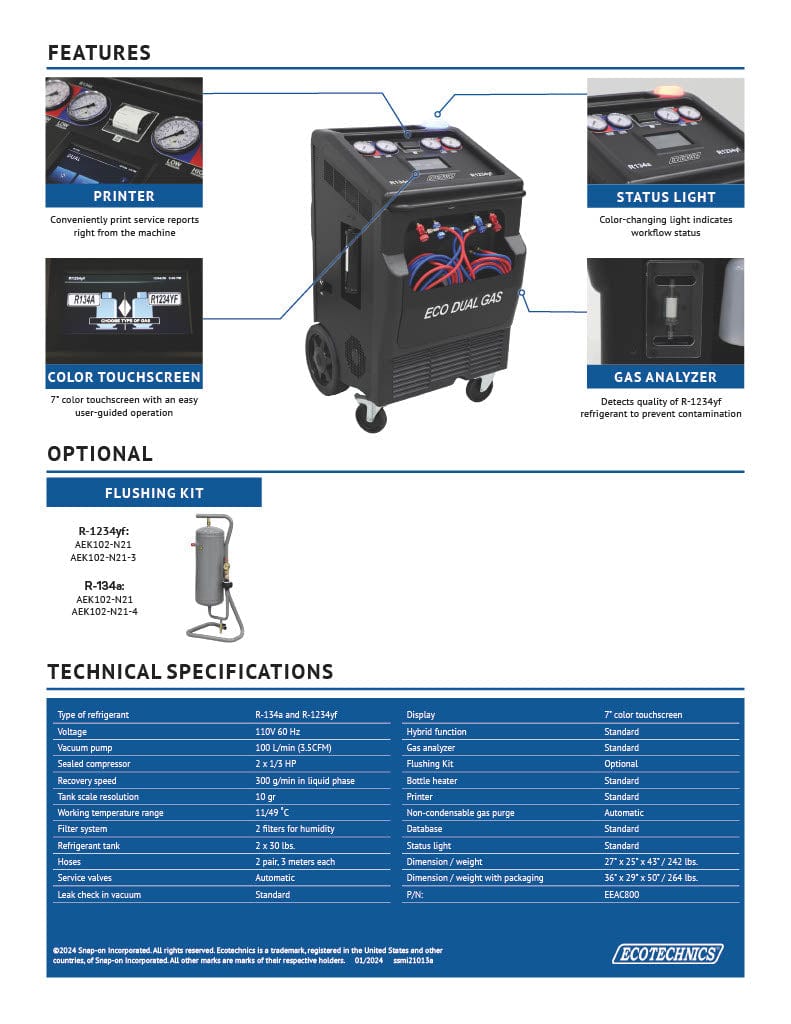 EcoTechnics ECO Dual Gas – EEAC800 | Dual Refrigerant A/C Service & Recovery System