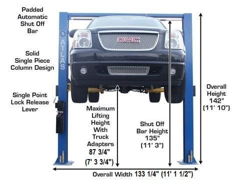 Atlas 9OHSC Overhead 9,000 lb. Capacity 2-Post Lift ATEATTD-9OHSC-SS-FPD