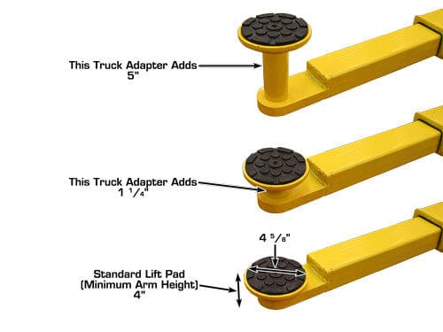 Truck adapters and height measurements for Atlas 9kbp two post lift