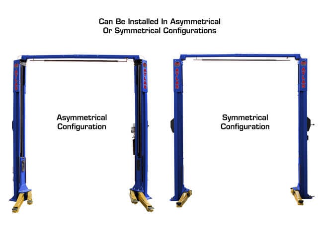 atlas pvl10 2 post can be installed in asymmetrical or symmetrical configuration