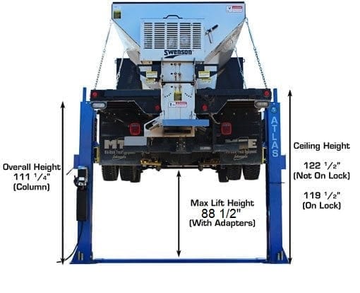 Open-top design of the Atlas BP12000X baseplate two-post lift