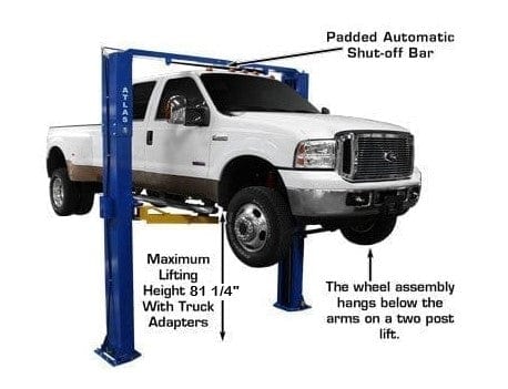 Front view of Atlas PV10PX 10,000 lb. overhead two-post lift