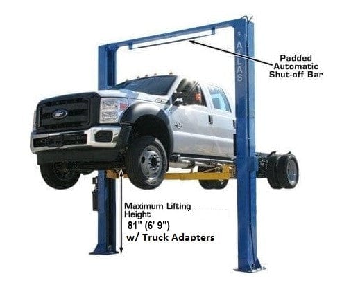 Atlas PV12PX commercial two-post lift installed in an automotive repair shop