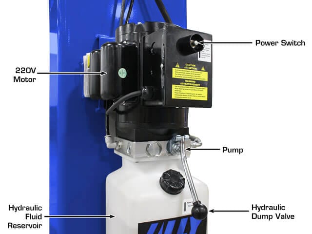 ALLY hydraulic power unit installed on Atlas Platinum PVL15 lift