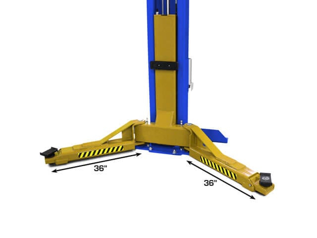 Symmetric lifting arms on the Atlas Platinum PVL15 two-post lift