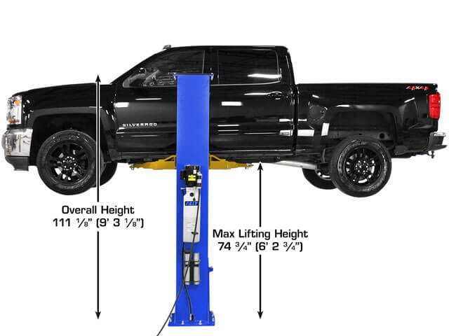 Atlas PVL9BP baseplate lift installed in a low-ceiling garage