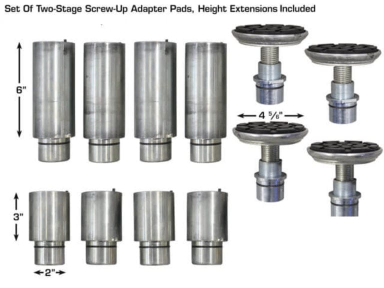 Vehicle lifting adapters included with the Atlas PVL9BP lift
