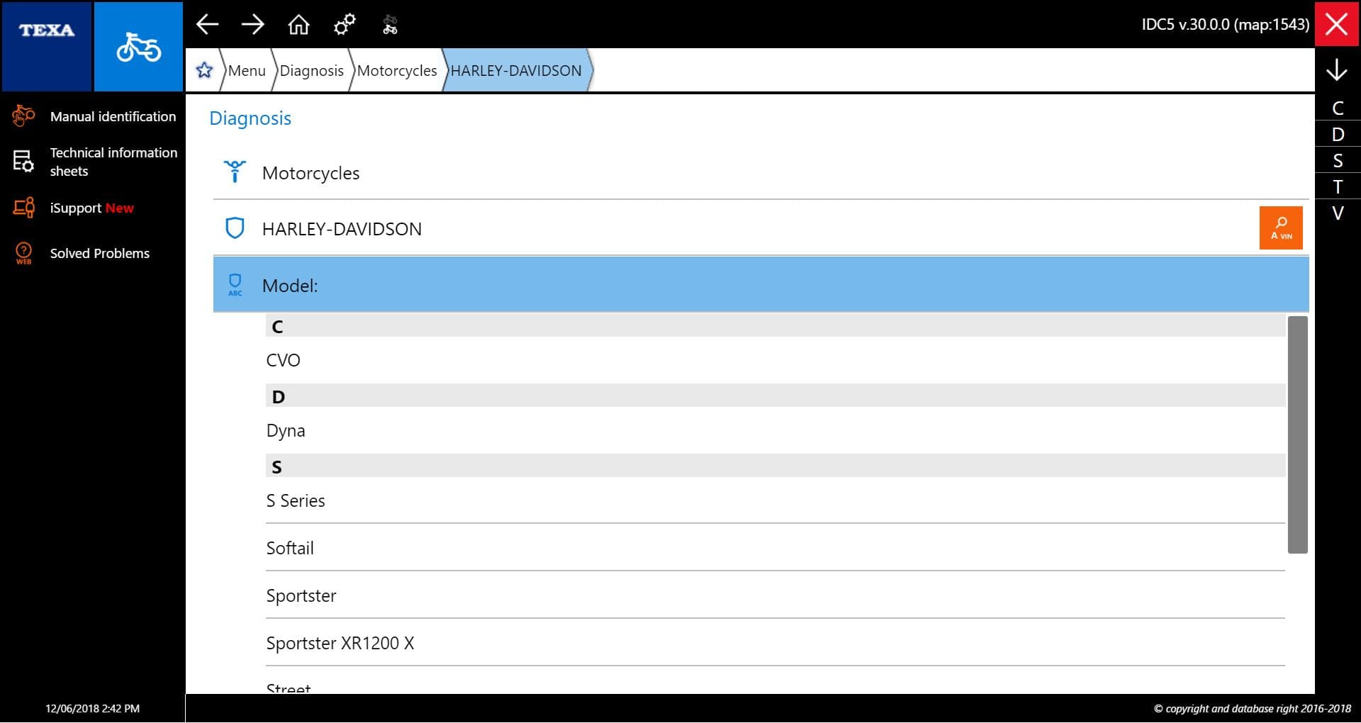 TEXA BIKE SOFTWARE SCREENSHOT HARLEY DAVIDSON MODELS