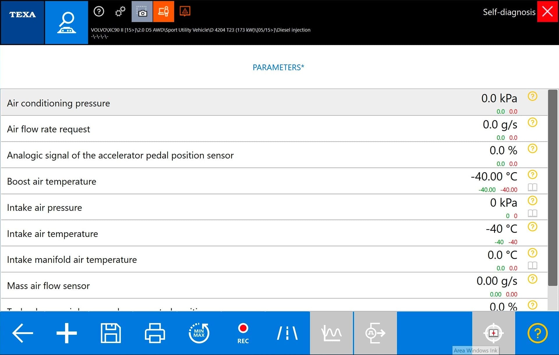 TEXA CAR PARAMETERS SCREENSHOT