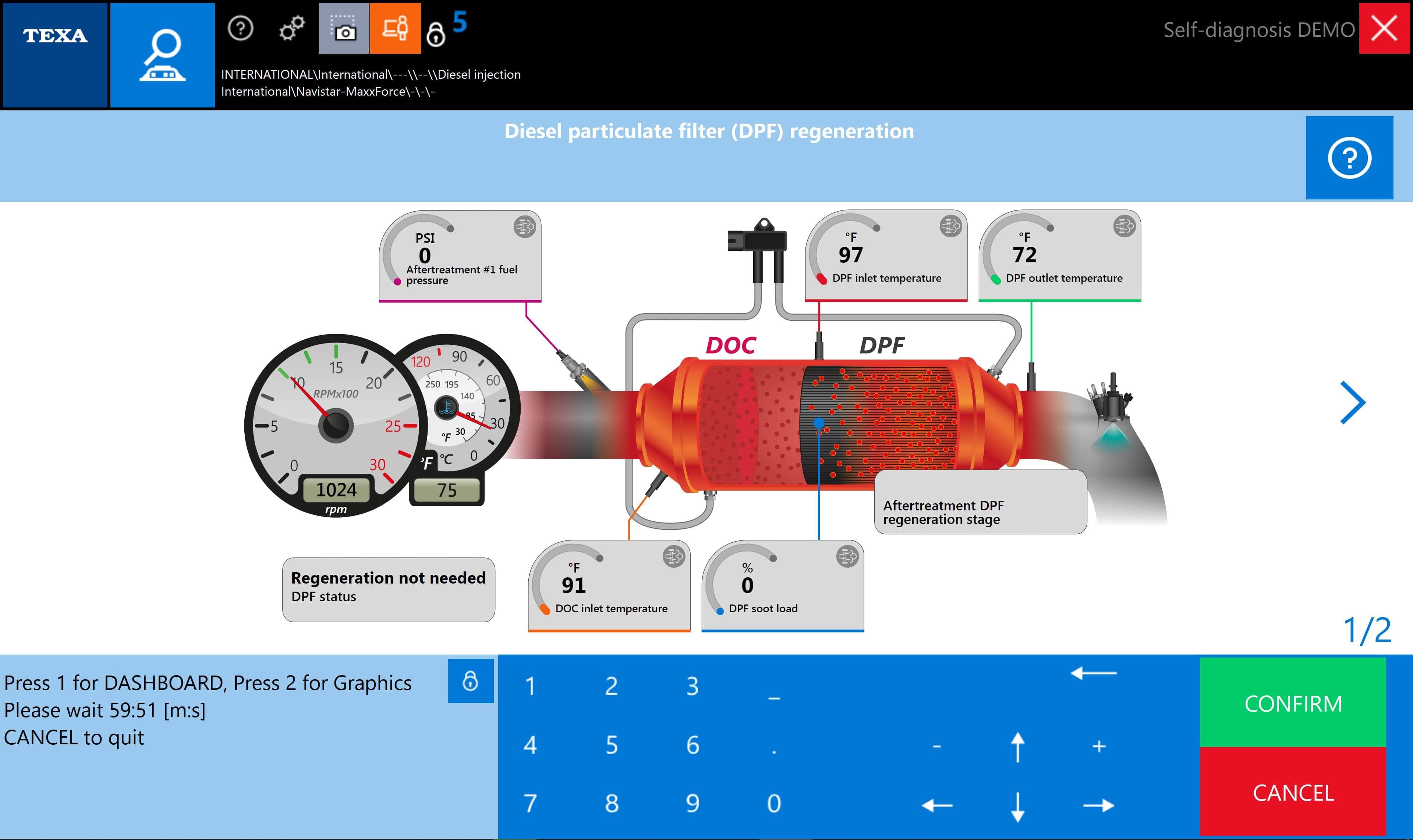 TEXA DPF REGENERATION SCREENSHOT