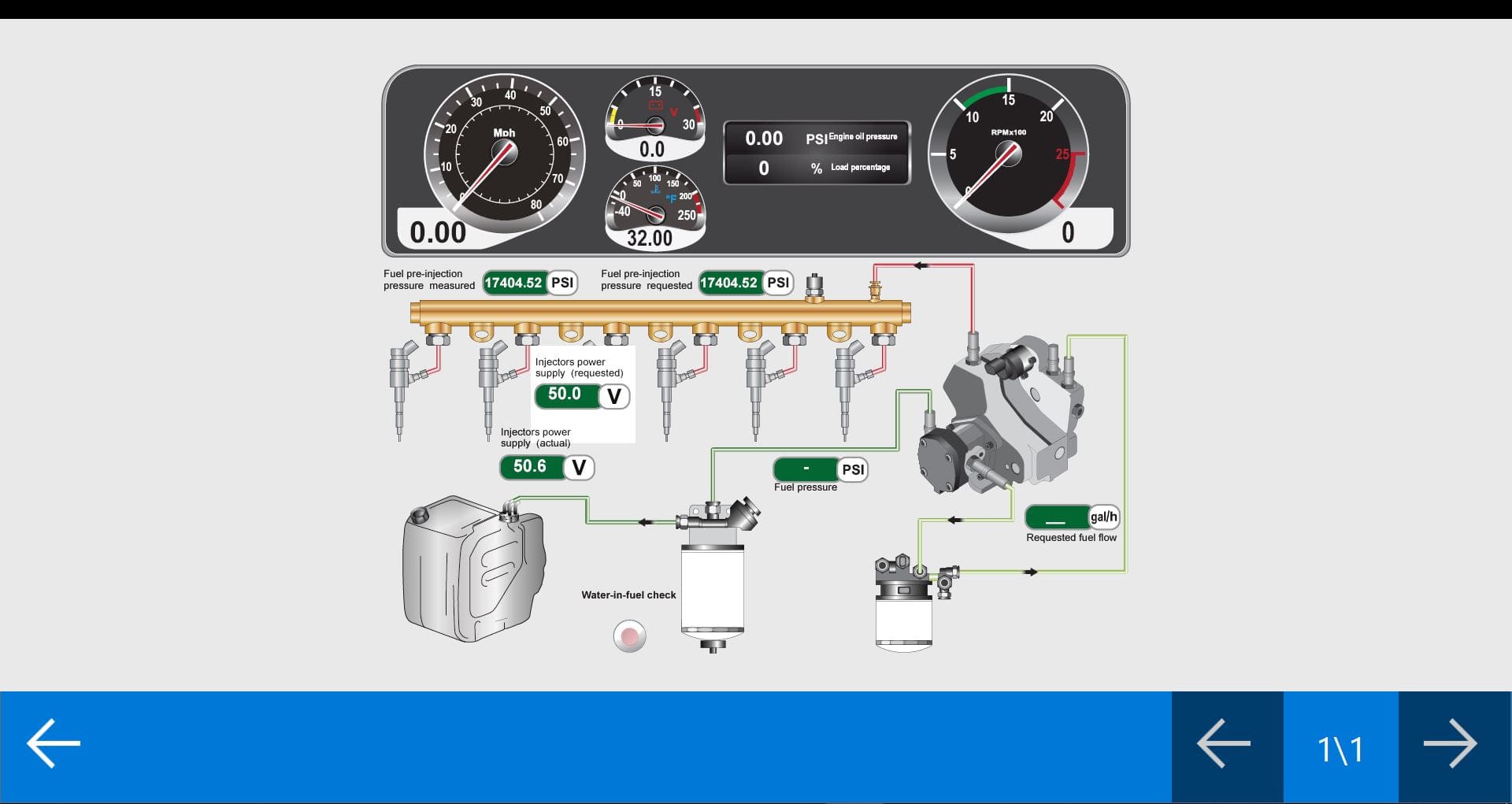 TEXA TRUCK DASHBOARD SCREENSHOT FUEL PRESSURE MEASUREMENT