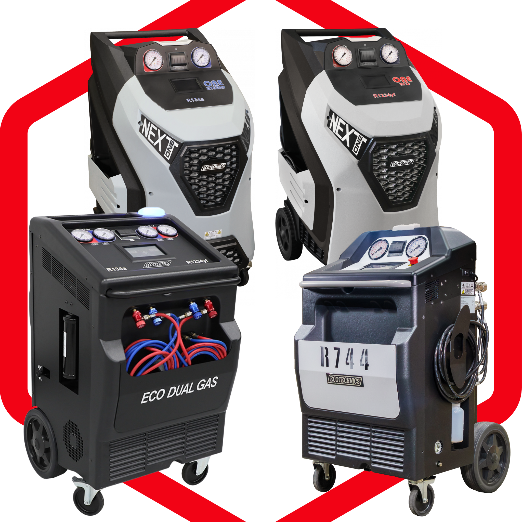 Ecotechnics AC machine for R-134a, R-1234yf, and R744 service