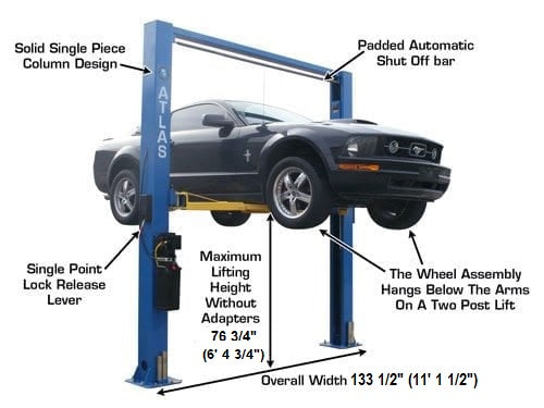 Atlas 9OHSC Overhead 9,000 lb. Capacity 2-Post Lift ATEATTD-9OHSC-SS-FPD