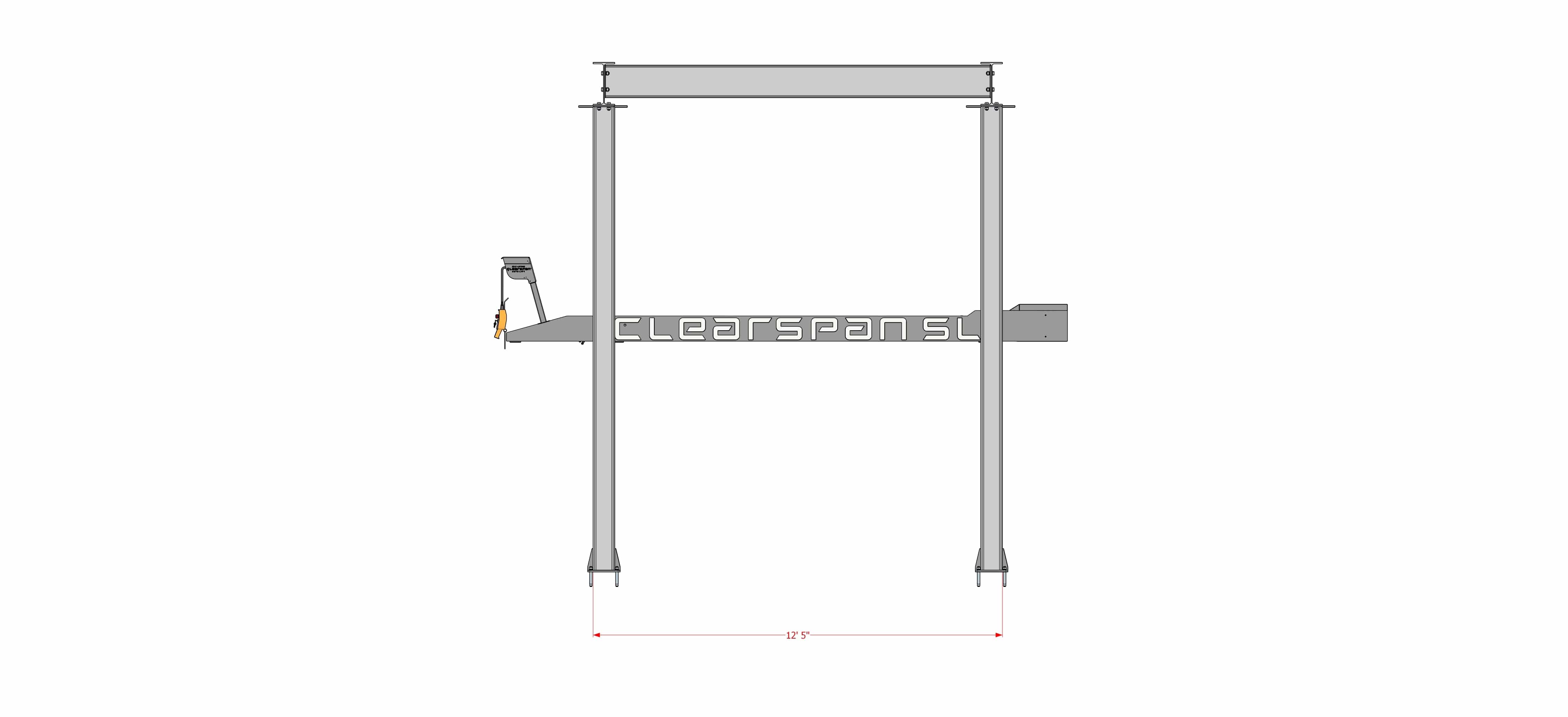 Technical drawing of a metal frame structure for vehicle parking lift 