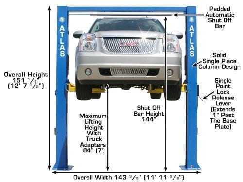 ATLAS OHX10000X 10,000 lb Extra Tall 2-Post Lift ATEATTD-OHX10000X-FPD