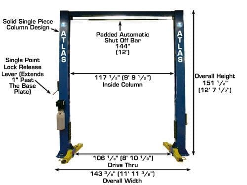 ATLAS OHX10000X 10,000 lb Extra Tall 2-Post Lift ATEATTD-OHX10000X-FPD