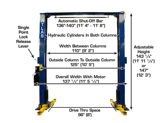 ATLAS PV10PX 10,000 lb Overhead 2-Post Lift ATEXH-PV10PX-FPD