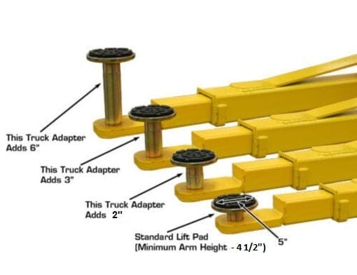 Atlas OHX10000X 2 post lift truck adapter lenghts