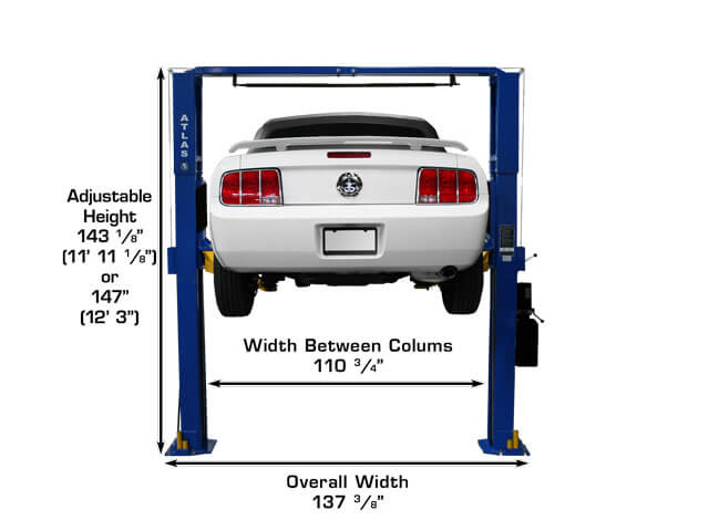 atlas pv10px two post lift dimensions with adjustable height