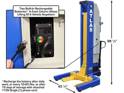 ATLAS 74,000 LB. ALI Certified Battery Powered Mobile Column Lift System ATEML-4034BC