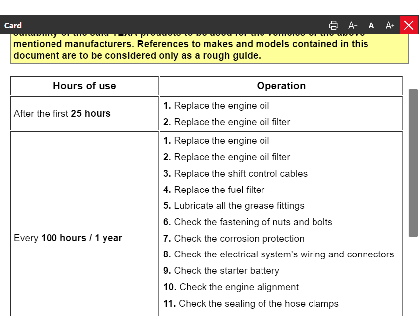 TEXA MARINE SERVICE INTERVALS SCREENSHOT 