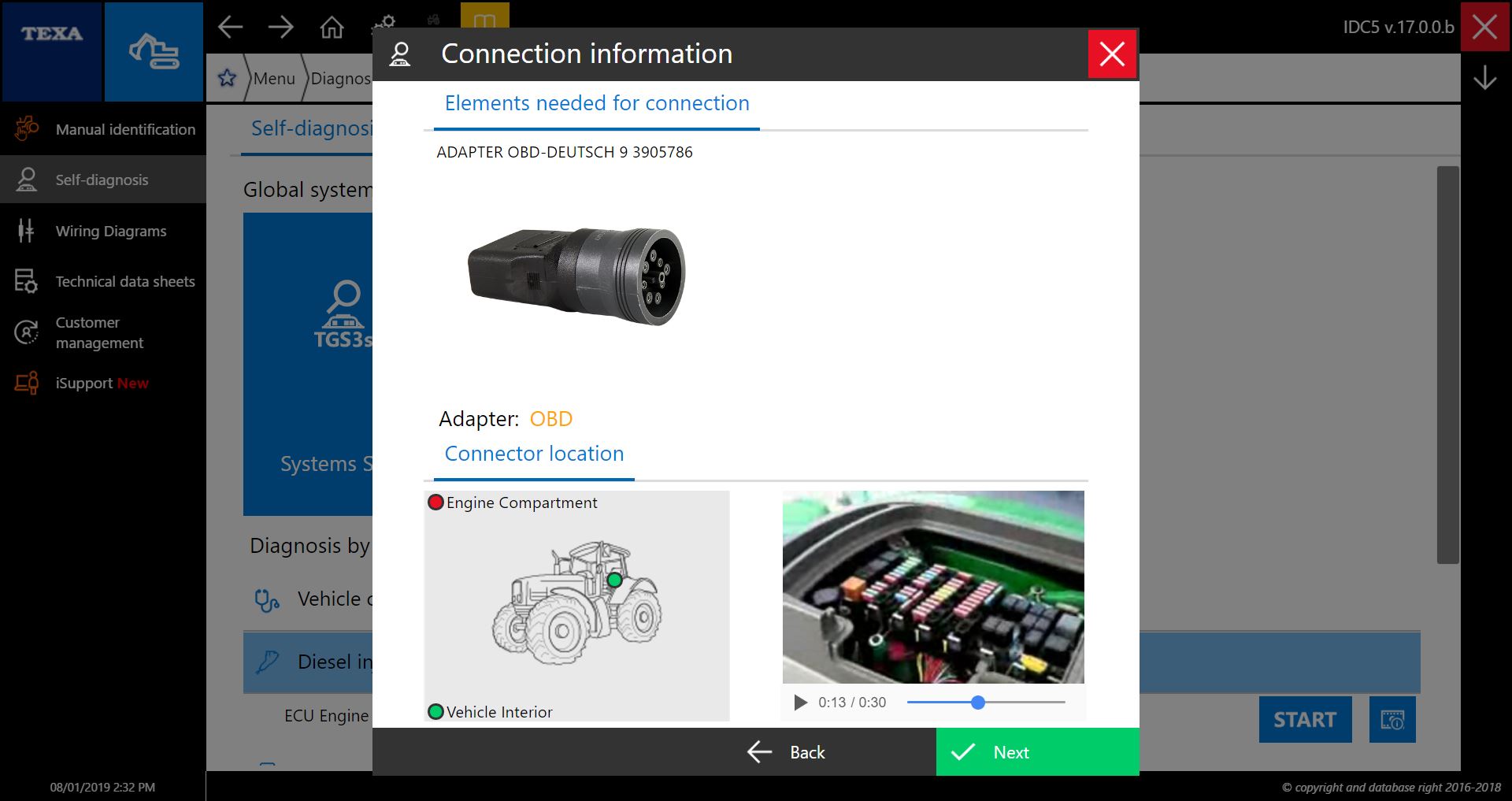 TEXA OHW CONNECTOR LOACTION SCREENSHOT