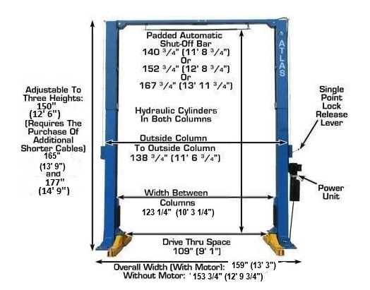 ATLAS PV12PX 12,000 lb Overhead 2-Post Lift ATEXH-PV12PX-FPD