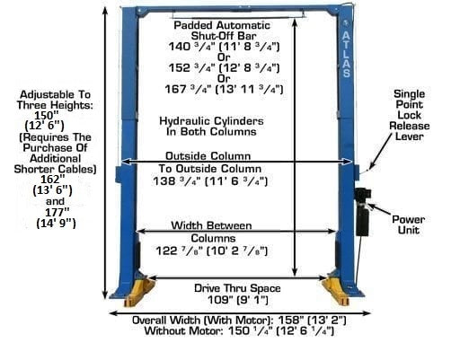 ATLAS PV15PX 15,000 lb Overhead 2-Post Lift ATEXH-PV15PX-FPD