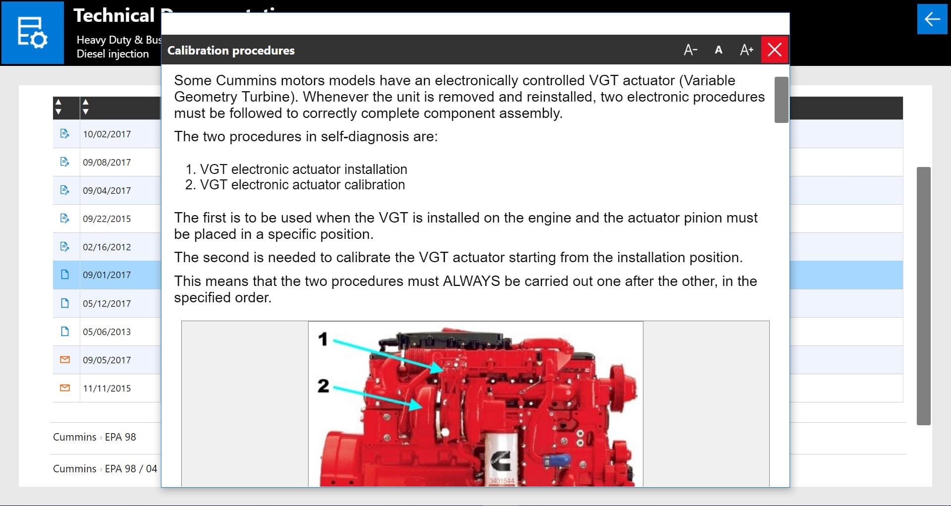 TEXA TRUCK SCREENSHOT CUMINS VGT CALIBRATION PROCEDURE 