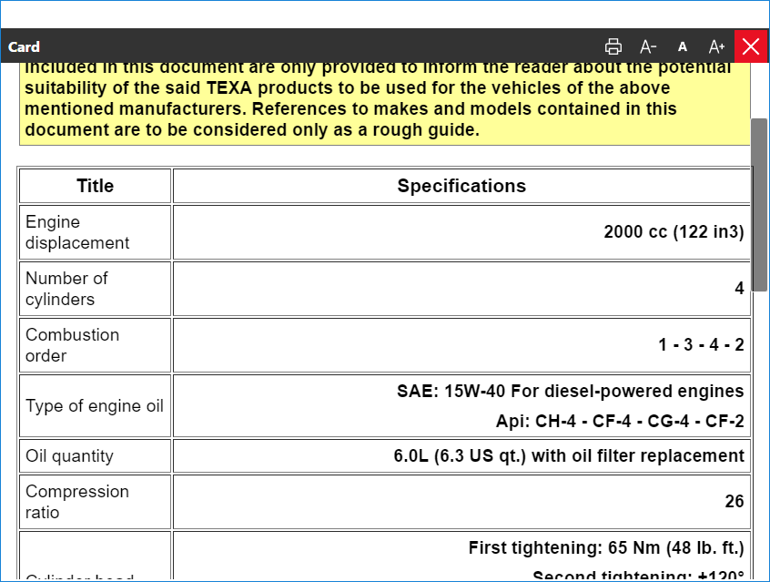 TEXA MARINE SCREENSHOT ENGINE SPECS