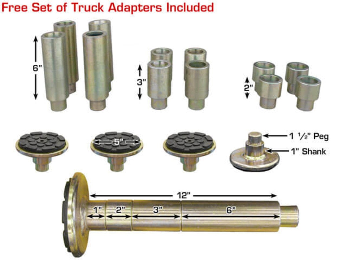 Twelve-piece truck adapter set included with the Atlas BP10000X lift