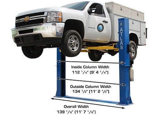 Atlas BP10000X baseplate lift installed in a low-ceiling garage