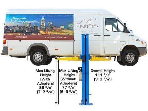 Open-top design of the Atlas BP10000X baseplate two-post lift