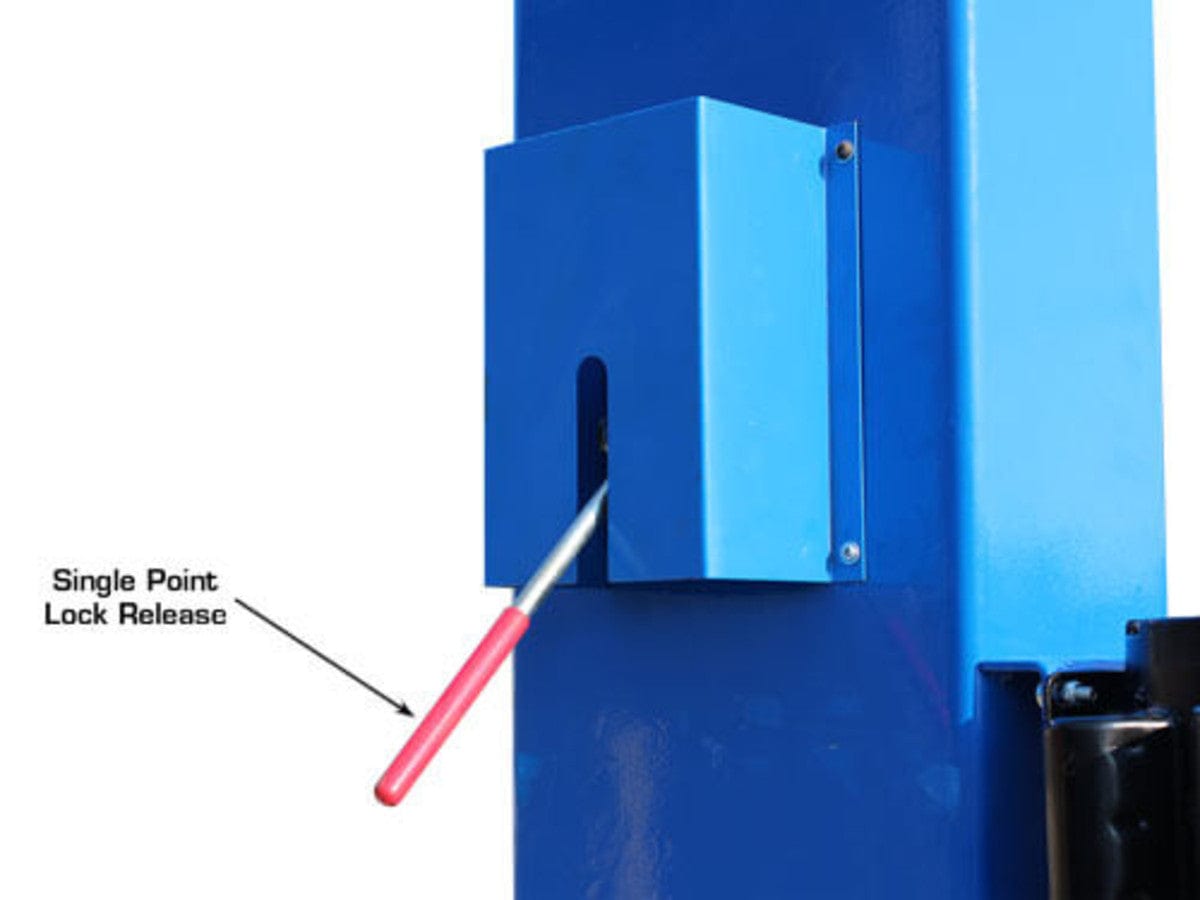 Safety lock release system on the Atlas BP12000X two-post lift
