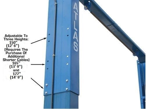 atlas heavy duty 2 post lift with adjustable height for low ceilings