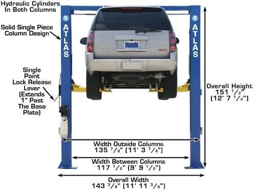 Extra-wide column spacing on the Atlas OHX10000X two-post lift