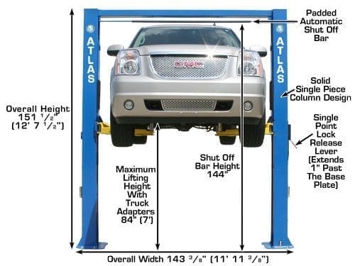 SUV positioned on the Atlas OHX10000X overhead vehicle lift