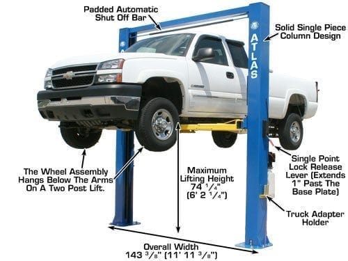 Front view of Atlas OHX10000X commercial two-post automotive lift