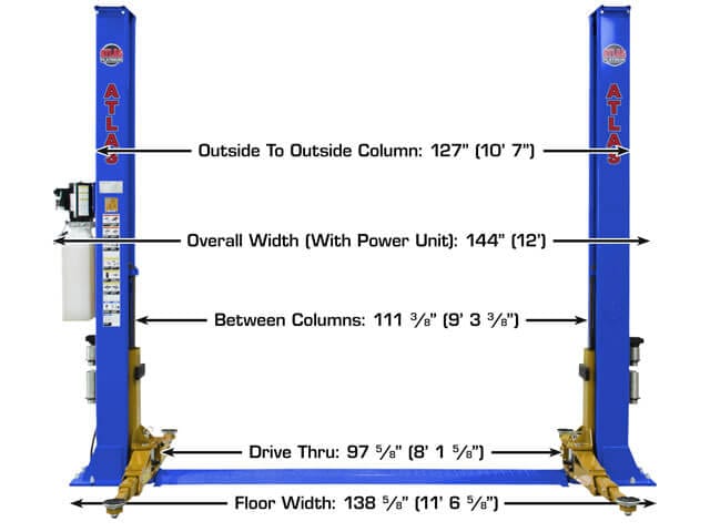 Front view of the Atlas PVL9BP 9,000 lb. baseplate vehicle lift