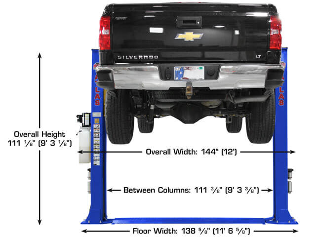 Open-top design of the Atlas PVL9BP baseplate two-post lift