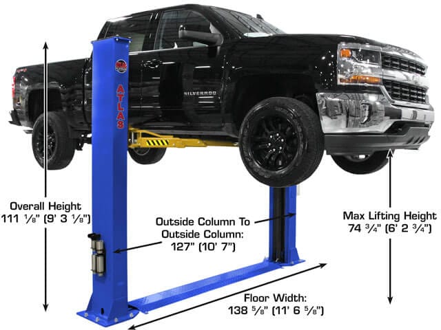 Pickup truck positioned on the Atlas PVL9BP 9,000 lb. vehicle lift