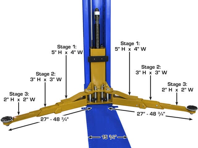 Symmetric lifting arms on the Atlas Platinum PVL9BP lift