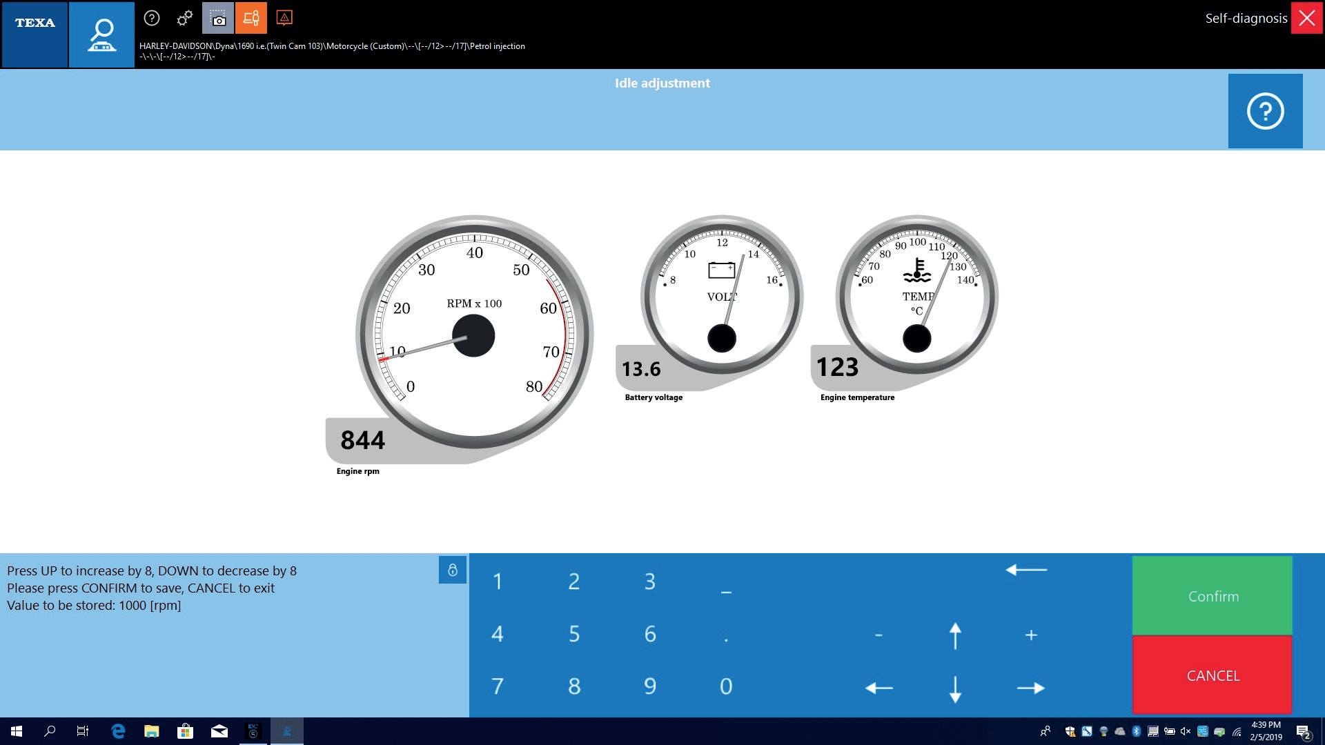 TEXA BIKE SOFTWARE HARLEY DAVIDSON IDLE ADJUSTMENT PROCEDURE SCREENSHOT