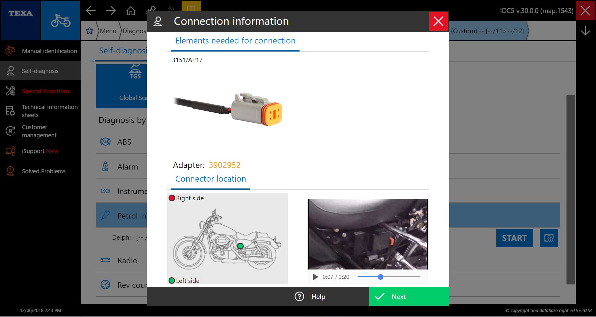 TEXA BIKE CONNECTOR LOCATION SCREENSHOT