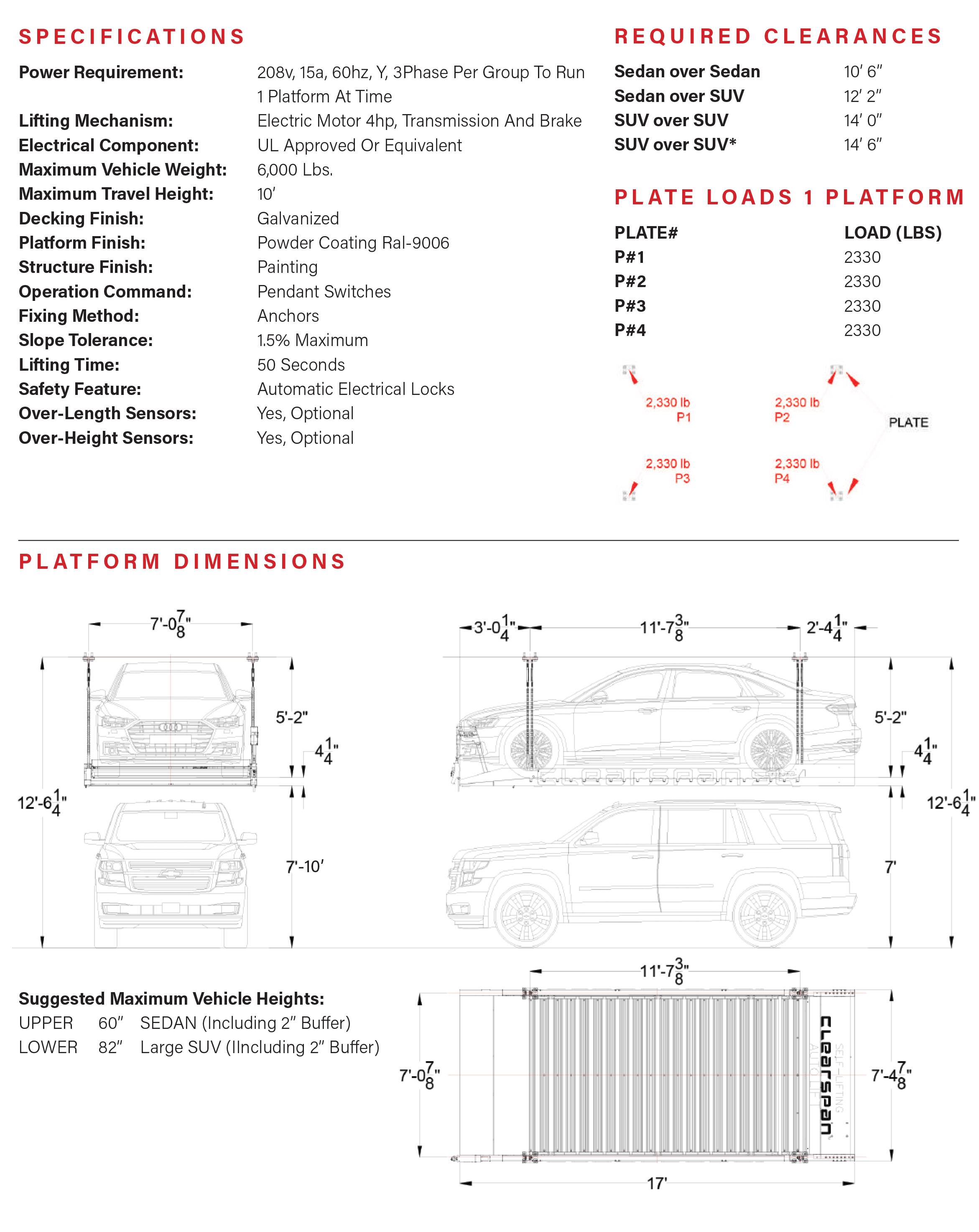 ClearSpan SL vehicle lift specs