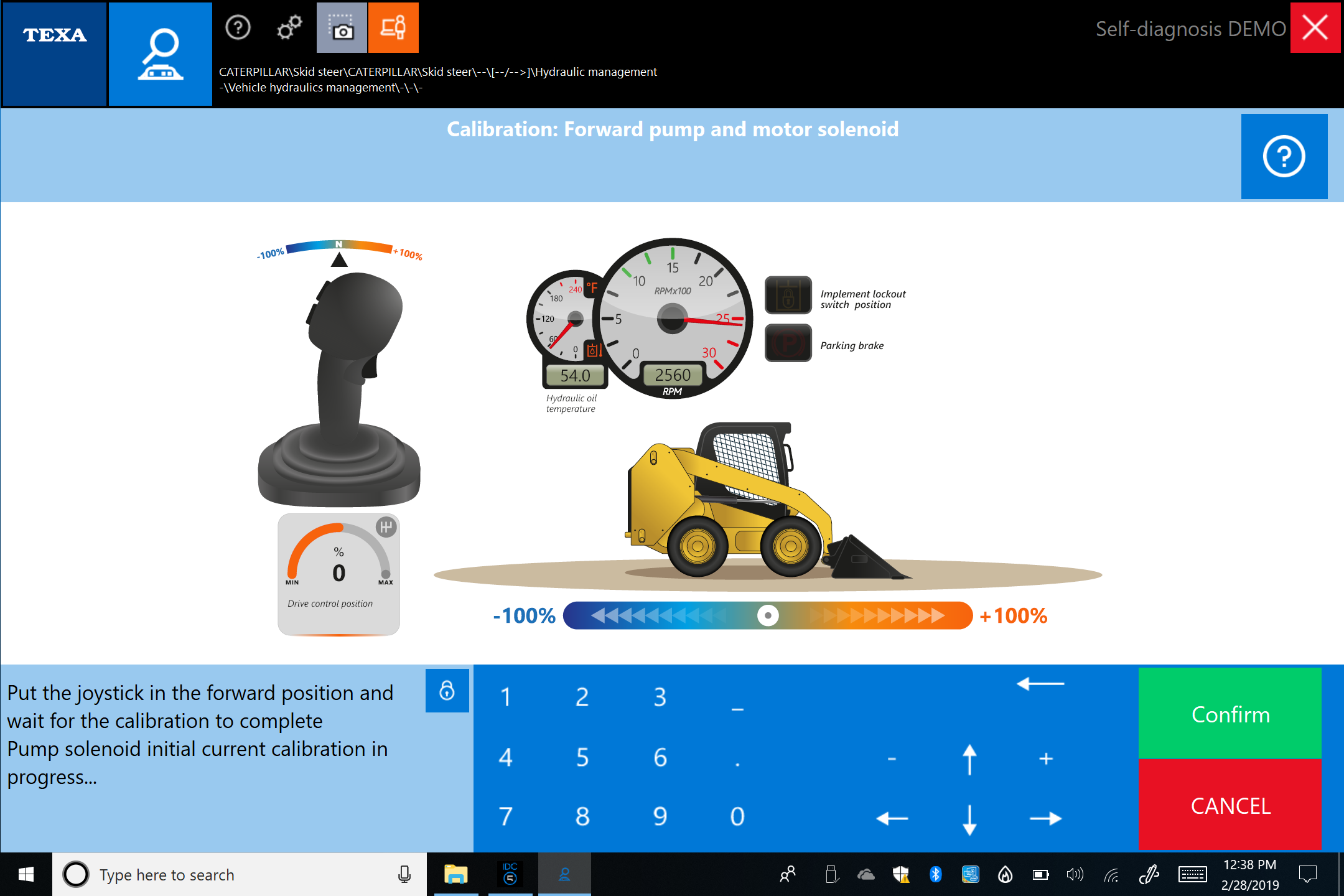 TEXA OHW OFF HIGHWAY CATERPILLAR SKID STEER CALIBRATION SCREENSHOT