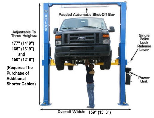 ATLAS PV12PX 12,000 lb Overhead 2-Post Lift ATEXH-PV12PX-FPD